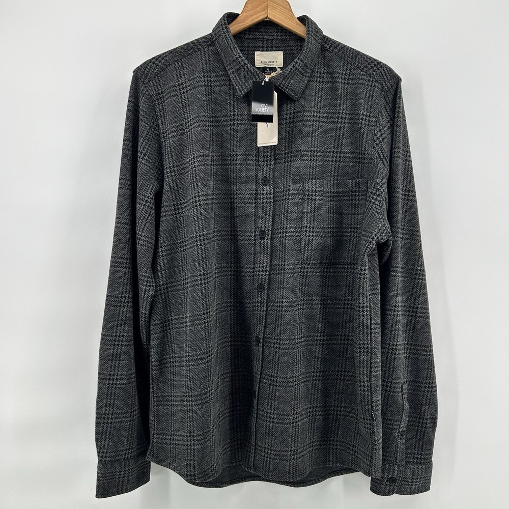 Civil Society Jax Shirt Mens XL Gray Black Plaid Soft Preppy Minimalist NWT